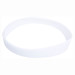 A white silicone wristband featuring a logo, designed for promotional use at events and exhibitions.