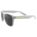 A pair of grey sunglasses with dark lenses and a logo on the arm, suitable for leisure and outdoor activities. A pair of grey sunglasses with dark lenses and a logo on the arm, suitable for leisure and outdoor activities.