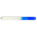 A glass nail file featuring a gradient design in blue and white, with a smooth, tapered edge. A glass nail file featuring a gradient design in blue and white, with a smooth, tapered edge.