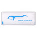 A clear case containing dental floss picks, featuring a blue design and a logo. The pack includes 25 floss picks.