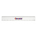 A 30cm clear plastic ruler featuring red and blue branding, with measurements marked along one edge. A 30cm clear plastic ruler featuring red and blue branding, with measurements marked along one edge.