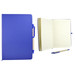 A blue recycled notebook with a matching pen, featuring lined pages and a closure band. A blue recycled notebook with a matching pen, featuring lined pages and a closure band.