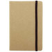 A recycled notebook in a tan colour with a black elastic band. It has a simple, sleek design and a logo on the cover. A recycled notebook in a tan colour with a black elastic band. It has a simple, sleek design and a logo on the cover.