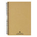 A recycled paper notebook with a brown cover and black spiral binding. The notebook features branding on the bottom. A recycled paper notebook with a brown cover and black spiral binding. The notebook features branding on the bottom.