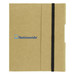 A small brown tuck journal book featuring a black elastic band and a logo on the front cover. A small brown tuck journal book featuring a black elastic band and a logo on the front cover.