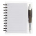 A clear notepad with spiral binding and lined pages, accompanied by a black and white pen. A clear notepad with spiral binding and lined pages, accompanied by a black and white pen.