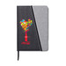 A notebook with a black and grey cover featuring a colourful heart design and a logo, complete with a ribbon marker. A notebook with a black and grey cover featuring a colourful heart design and a logo, complete with a ribbon marker.