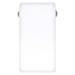 A white power bank with a sleek design and rounded edges, featuring a logo. A white power bank with a sleek design and rounded edges, featuring a logo.