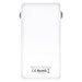 A white power bank with a capacity of 5,000 mAh, featuring a logo and smooth surface design. A white power bank with a capacity of 5,000 mAh, featuring a logo and smooth surface design.