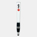A white stylus pen with a black grip and an emblem on the side. It features a shiny silver top and accents. A white stylus pen with a black grip and an emblem on the side. It features a shiny silver top and accents.