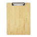 A bamboo clipboard with a metal clip, featuring a natural wood grain finish. It has a simple design and a logo. A bamboo clipboard with a metal clip, featuring a natural wood grain finish. It has a simple design and a logo.