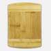 A bamboo cutting board featuring a smooth surface with a natural finish and rounded corners. It has a logo on it. A bamboo cutting board featuring a smooth surface with a natural finish and rounded corners. It has a logo on it.