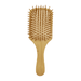 A bamboo hairbrush with a rectangular shape and wooden bristles, featuring a smooth handle.