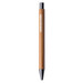 A wooden pen with a black tip. The pen features a logo printed on its body. A wooden pen with a black tip. The pen features a logo printed on its body.