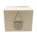 A brown cardboard box featuring a woven basket illustration with a hanging handle. The box has a minimalistic design.