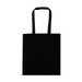 A black tote bag with two handles and a blank surface, featuring a logo on one side. A black tote bag with two handles and a blank surface, featuring a logo on one side.