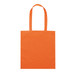 An orange tote bag with two handles and a blank surface, featuring a logo. An orange tote bag with two handles and a blank surface, featuring a logo.