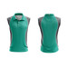 A sleeveless polo shirt in teal with grey accents and a logo. Front and back views displayed.