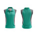A sleeveless polo shirt in teal and grey with a collar and a logo. Features a streamlined design and sporty look.