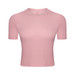 A short sleeve yoga top in a soft pink shade with a fitted design and no visible branding.