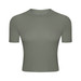 A short sleeve yoga top in a muted green shade with a fitted design and no visible logos.