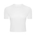 A short sleeve white yoga top with a fitted design, featuring a seamless finish and branding.