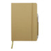 A brown A5 notebook with an elastic band and a pen attached, featuring a textured cover and a ribbon bookmark. A brown A5 notebook with an elastic band and a pen attached, featuring a textured cover and a ribbon bookmark.