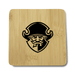 A square bamboo coaster featuring a black pirate emblem on a light bamboo background. A square bamboo coaster featuring a black pirate emblem on a light bamboo background.