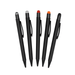 A collection of five Tirana Pens in black with grey, white, red, orange, and black stylus tips, featuring a logo. A collection of five Tirana Pens in black with grey, white, red, orange, and black stylus tips, featuring a logo.