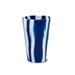 A drink bottle featuring a blue and white striped design, with a curved top and a glossy finish. Includes a logo.