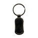 A gunmetal keychain with a sleek, rectangular design and a circular keyring attachment.