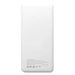 A white power bank with a capacity of 10,000 mAh, featuring multiple output ports and a logo on the back. A white power bank with a capacity of 10,000 mAh, featuring multiple output ports and a logo on the back.