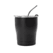A drink bottle in matte black with a clear lid and metal straw, featuring a branding logo. A drink bottle in matte black with a clear lid and metal straw, featuring a branding logo.