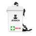 A waterproof white first aid kit features a black logo and a green plus sign with "FIRST AID" label. A waterproof white first aid kit features a black logo and a green plus sign with "FIRST AID" label.