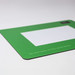A green mouse mat featuring a blank photo frame area and a logo in the corner. A green mouse mat featuring a blank photo frame area and a logo in the corner.