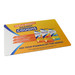 A counter mat featuring a vibrant orange and yellow design, showcasing cough relief products with a logo.