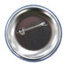 A round 90mm button badge featuring a silver backing with a safety pin attachment. The outer rim is blue. A round 90mm button badge featuring a silver backing with a safety pin attachment. The outer rim is blue.
