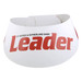 A white sun visor with red text, featuring a logo or branding. A white sun visor with red text, featuring a logo or branding.