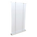 A deluxe 1200mm roll-up banner in white with a silver base and support poles. It features a logo at the bottom. A deluxe 1200mm roll-up banner in white with a silver base and support poles. It features a logo at the bottom.