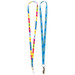 Two 10mm custom lanyards in bright colours featuring a vibrant pattern and a metal clip for attachment.