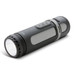A grey Swiss Peak 4-in-1 speaker, designed like a flashlight, features buttons and a clear lens at one end. A grey Swiss Peak 4-in-1 speaker, designed like a flashlight, features buttons and a clear lens at one end.