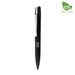 A black metal pen with a sleek design and a polished clip, featuring a logo.