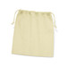 A medium cotton gift bag in a light cream colour, featuring a drawstring closure. It has a branding logo.