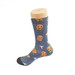 Colourful sock design featuring cartoon characters, predominantly in blue with orange, green, and yellow accents.