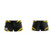 Rugby/AFL shorts in black with yellow stripes. Features a number on one side and a logo. Rugby/AFL shorts in black with yellow stripes. Features a number on one side and a logo.