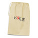 A beige drawstring laundry bag with a logo featuring the words "home living" in various colours. A beige drawstring laundry bag with a logo featuring the words "home living" in various colours.