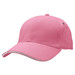 A pink cap with a curved brim, featuring a logo and contrasting trim.