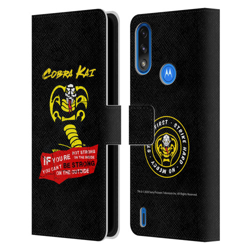 Cobra Kai Composed Art Be Strong Logo Leather Book Wallet Case Cover For Motorola Moto E7 Power / Moto E7i Power