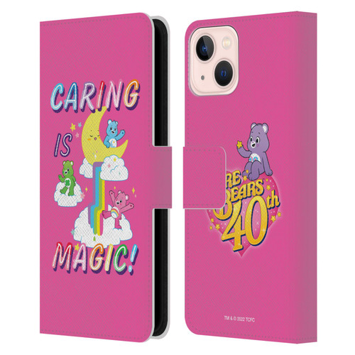 Care Bears 40th Anniversary Caring Is Magic Leather Book Wallet Case Cover For Apple iPhone 13