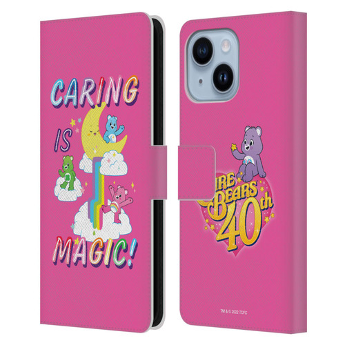 Care Bears 40th Anniversary Caring Is Magic Leather Book Wallet Case Cover For Apple iPhone 14 Plus